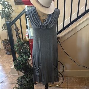 Soft Surroundings Gray Sleeveless Cowl Neck Midi Dress